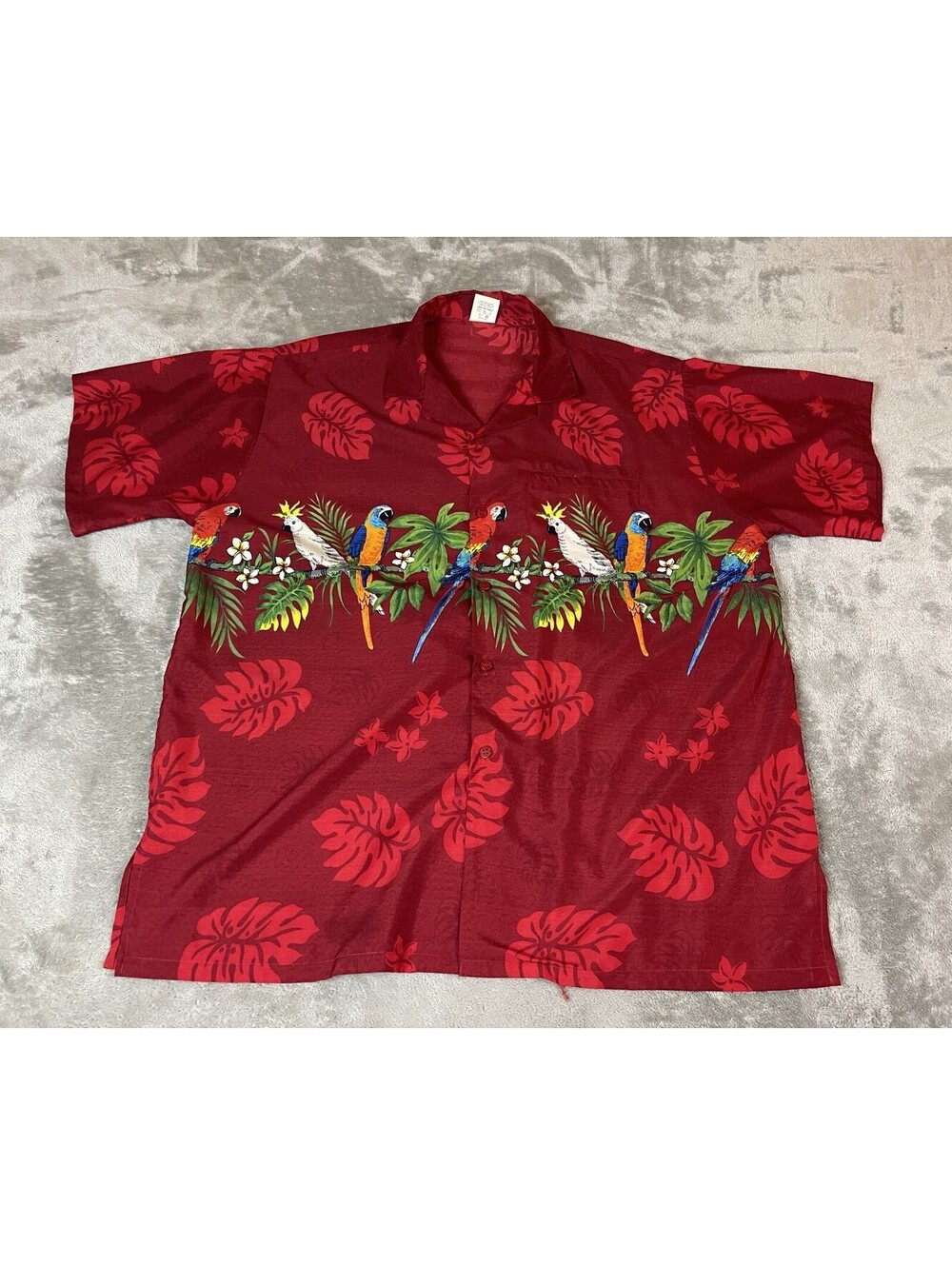 VTG Rima Aloha Parrott Floral Hawaiian Button Up Shirt Sz XL ? See Measured